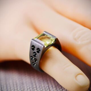 Natural Lemon Quartz Silver 925 Ring - Citrine Stone - Black Rhodium
