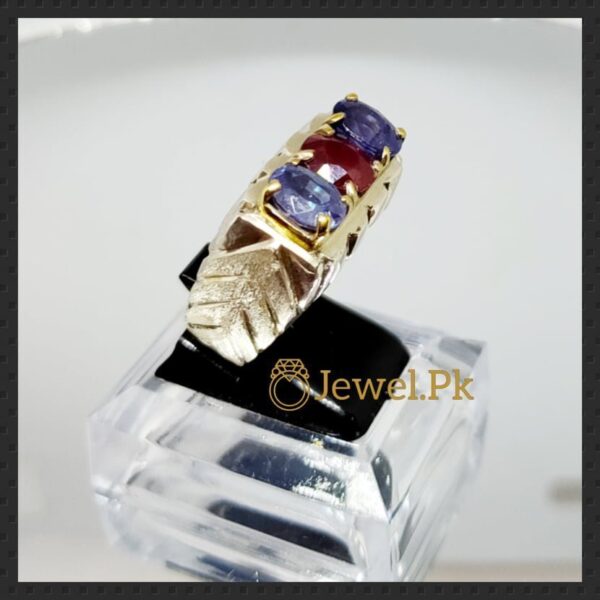 Natural Blue Sapphires and Ruby 925 Silver Ring,