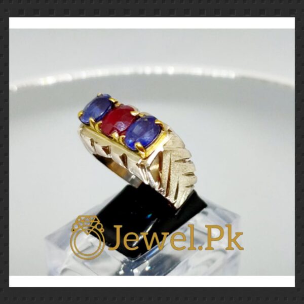 Natural Blue Sapphires and Ruby 925 Silver Ring,