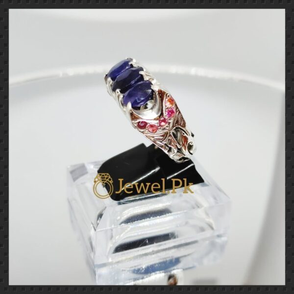 Natural Blue Sapphires and Ruby 925 Silver Ring,