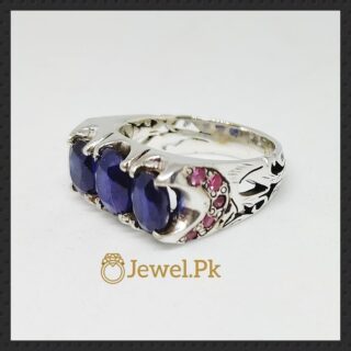 Natural Blue Sapphires and Ruby 925 Silver Ring,