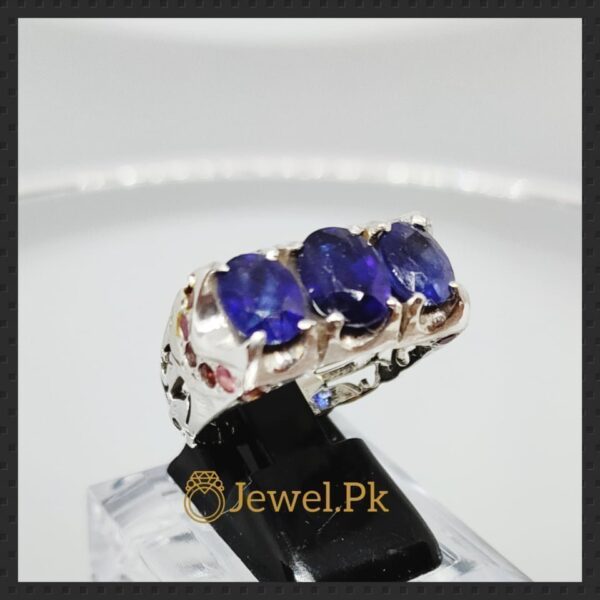 Natural Blue Sapphires and Ruby 925 Silver Ring,