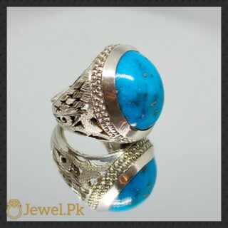 natural turquoise ring 925 silver + chandi + feroza