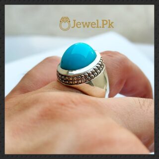 natural turquoise ring 925 silver + chandi + feroza
