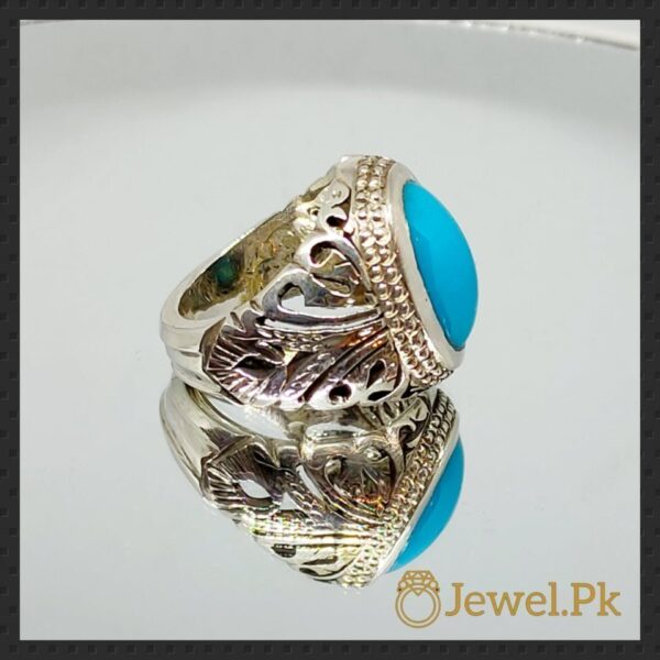 natural turquoise ring 925 silver + chandi + feroza