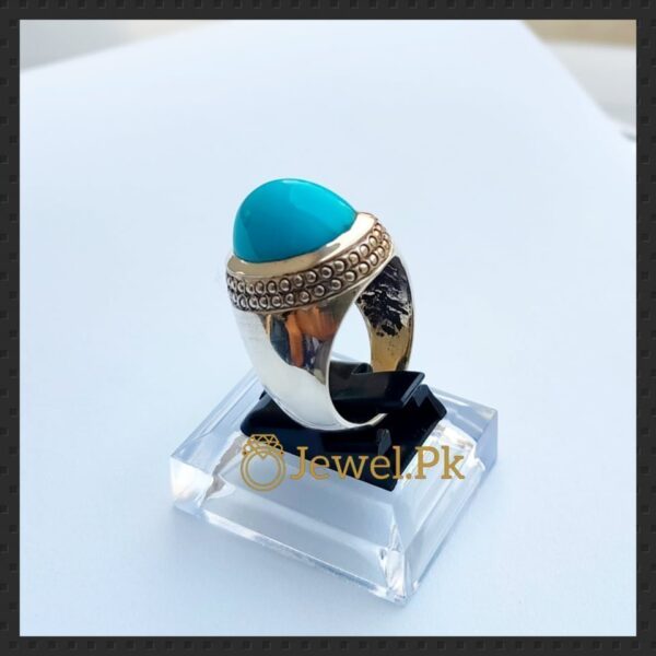 natural turquoise ring 925 silver + chandi + feroza