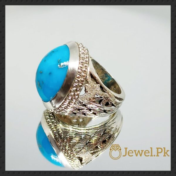 natural turquoise ring 925 silver + chandi + feroza
