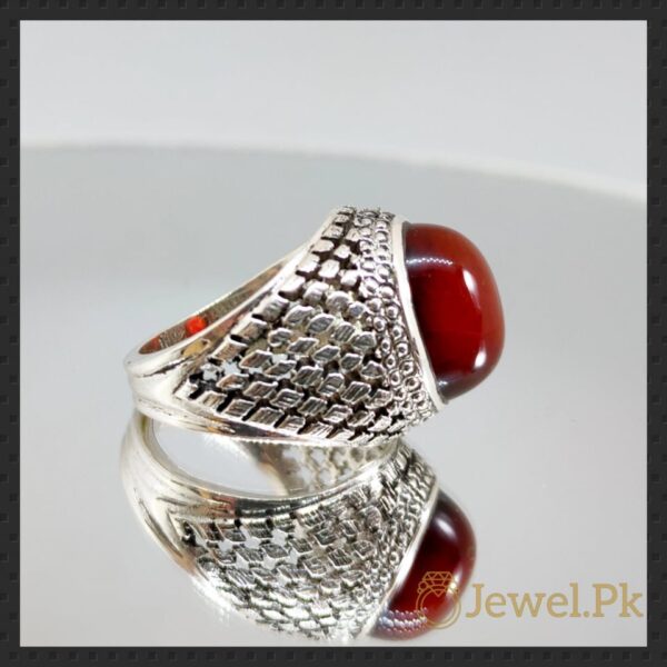 Aqeeq Ring - Irani - Yemini Aqeeq Agate stone - Red Brown Color