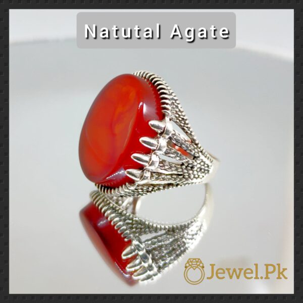 Silver 925 Chandi Ring in Agate - Aqeeq Ring