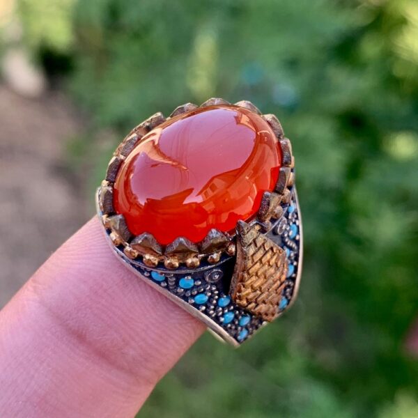 Amazing Red Aqeeq Silver 925 Turkish Ertugrul Ring Chandi (1)