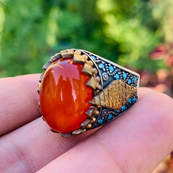 Amazing Red Aqeeq Silver 925 Turkish Ertugrul Ring Chandi (1)
