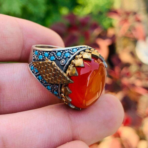 Amazing Red Aqeeq Silver 925 Turkish Ertugrul Ring Chandi (1)