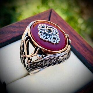 Turkish Ring Silver 925 (Chandi) Hazrat Ali (R.A) Sword - Aqeeq Stone - Ertugrul Ring