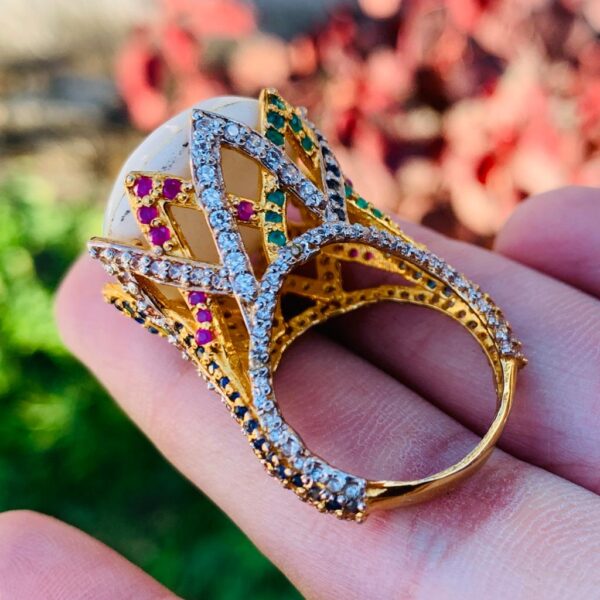 Luxury Italian Ring for Women + Handmad Sadaf Gemstone Gold Plated Ring