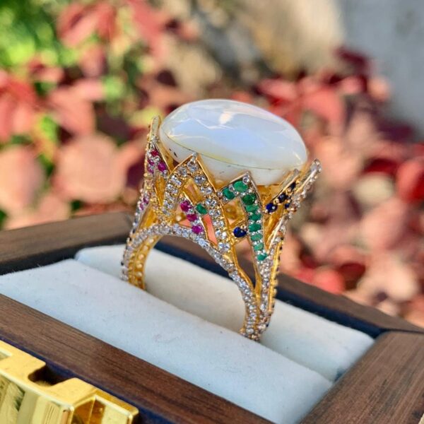 Luxury Italian Ring for Women + Handmad Sadaf Gemstone Gold Plated Ring