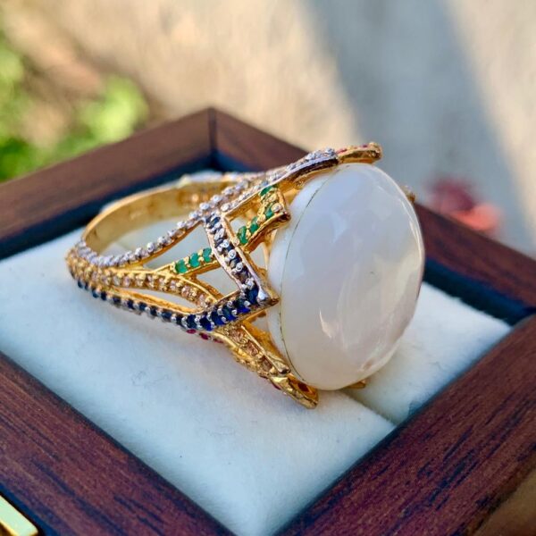Luxury Italian Ring for Women + Handmad Sadaf Gemstone Gold Plated Ring