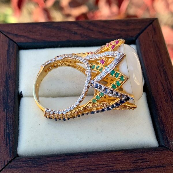 Luxury Italian Ring for Women + Handmad Sadaf Gemstone Gold Plated Ring