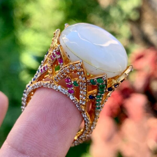 Luxury Italian Ring for Women + Handmad Sadaf Gemstone Gold Plated Ring