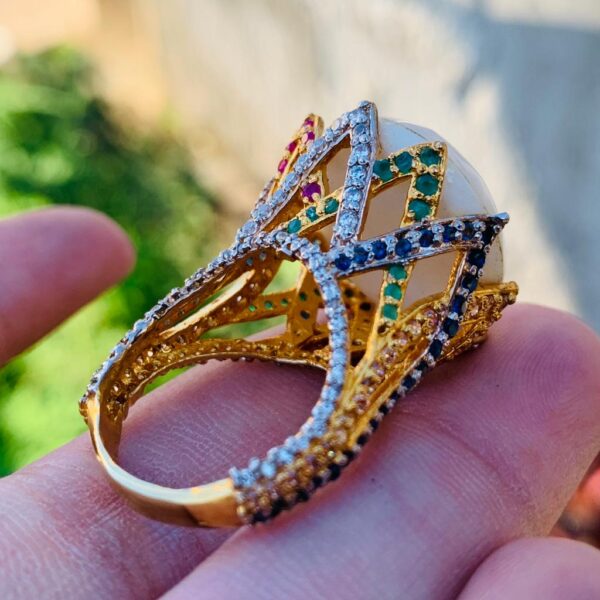 Luxury Italian Ring for Women + Handmad Sadaf Gemstone Gold Plated Ring