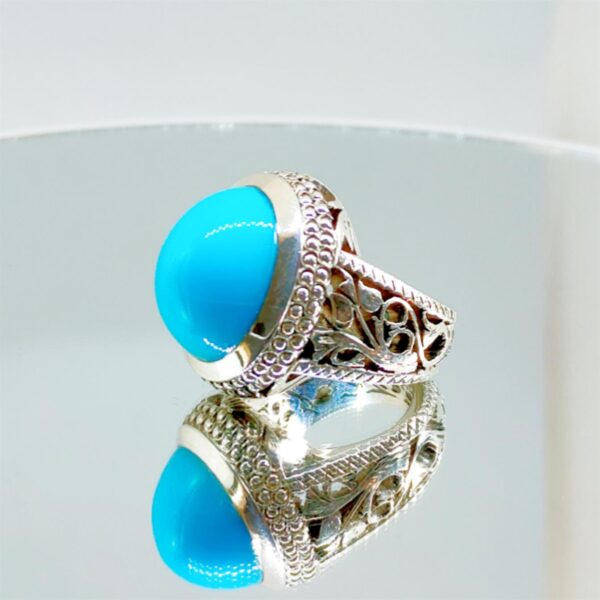 Natural Turquoise Ring 925 Silver + Nishapuri Feroza
