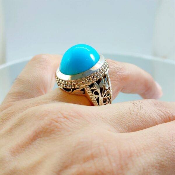Natural Turquoise Ring 925 Silver + Nishapuri Feroza