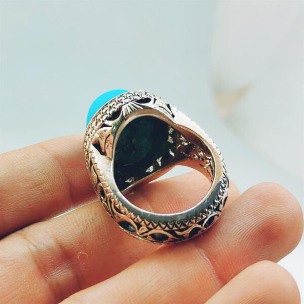Natural Turquoise Ring 925 Silver + Nishapuri Feroza