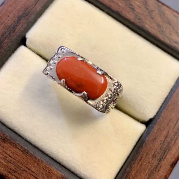 Marjaan Ring - Natural Coral Ring 925 Silver Handmade