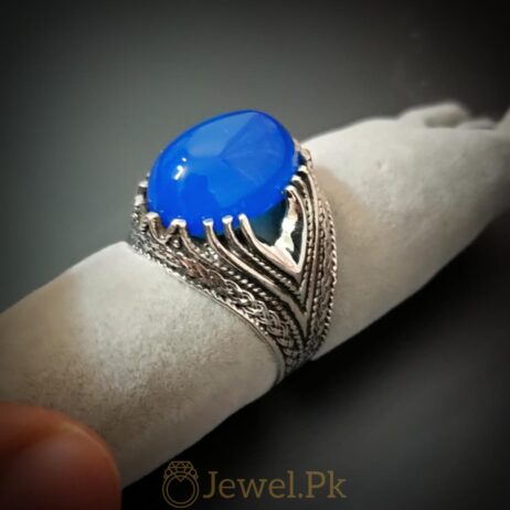 Blue Aqeeq Ring 925 Silver Ring