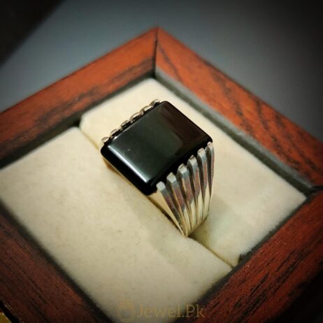 Classic Black Aqeeq Ring 925 Silver Handmade