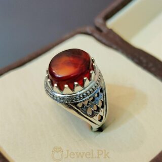 Aqeeq Ring - Irani - Yemini Aqeeq Agate stone - Red Brown Color