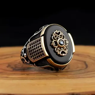 Turkish Ring Sterling Silver 925 (Chandi) - Aqeeq Stone