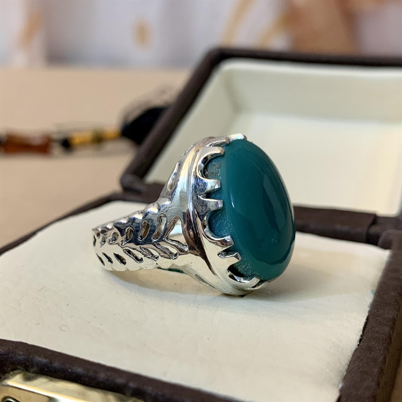 Turquoise Feroza Flat Classic Ring For Men | Boutique Ottoman Exclusive