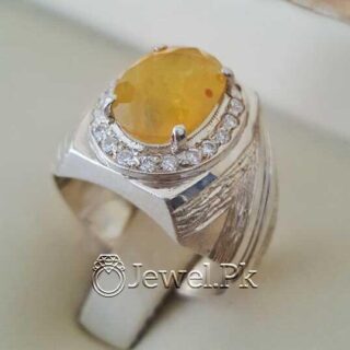 Natural Yellow Sapphire Pukhraj Ring 925 Silver Chandi