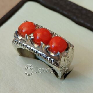 Marjaan Ring - Natural Coral 925 Silver (Chandi) Ring