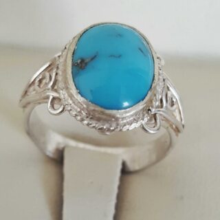 Nishapuri Feroza Ring 925 Silver (Chandi)- Natural Turquoise