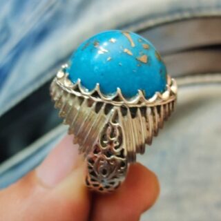 Nishapuri Feroza Ring 925 Silver (Chandi)- Natural Turquoise