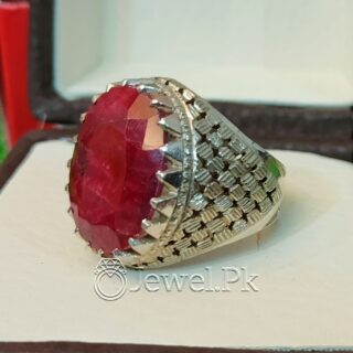 Natural 30 Ct Ruby Yaqoot Ring 925 Silver Chandi - Big Size Ruby