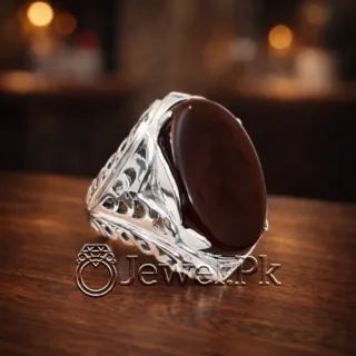 Dark Yamni Aqeeq Ring 925 Silver (Chandi) Handmade Ring - Yemeni Agate
