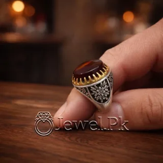 Natural Brown Agate aqeeq Ring Silver 925 Yemen Agate Ring 3