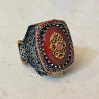 Turkish Ring - Silver 925 (Chandi) Ottoman Ring Brown Aqeeq