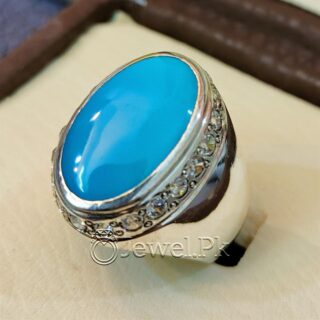 Feroza Ring 925 Silver (Chandi)- Natural Turquoise 22 Ct