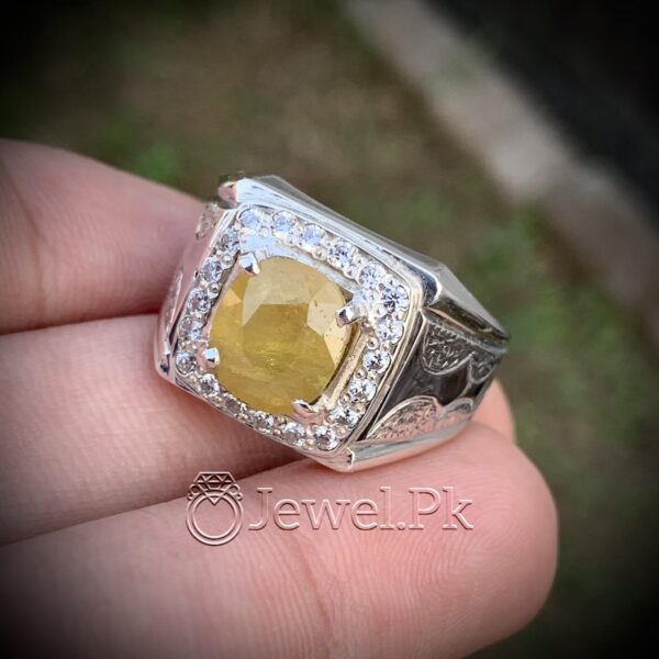 Natural Yellow Sapphire Pukhraj Ring 925 Silver Chandi