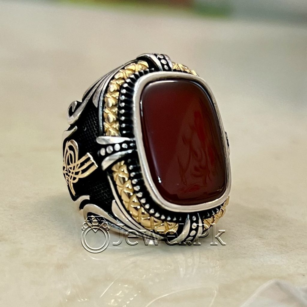 Natural Aqeeq Turkish 925 Silver Ring - Men Turkish Ring - Gents Turkish Rings