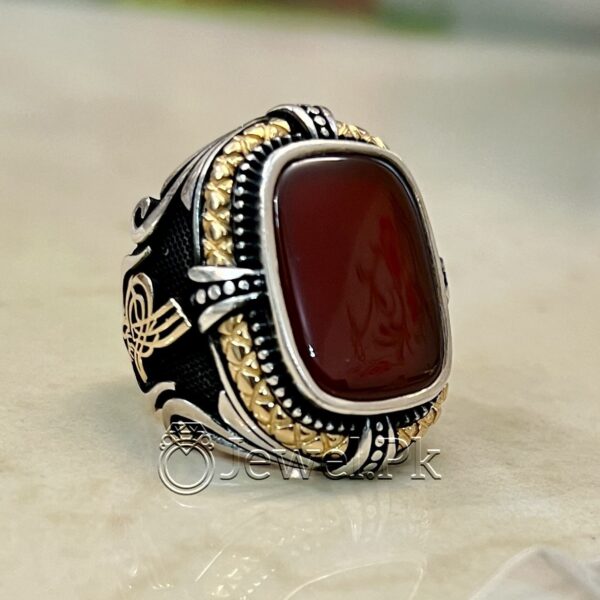 Natural Aqeeq Turkish 925 Silver Ring - Men Turkish Ring - Gents Turkish Rings