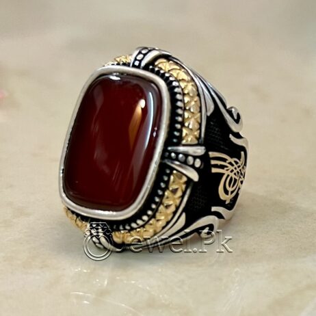 Natural Aqeeq Turkish 925 Silver Ring - Men Turkish Ring - Gents Turkish Rings