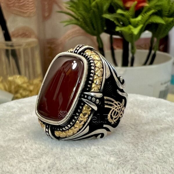 Natural Aqeeq Turkish 925 Silver Ring - Men Turkish Ring - Gents Turkish Rings