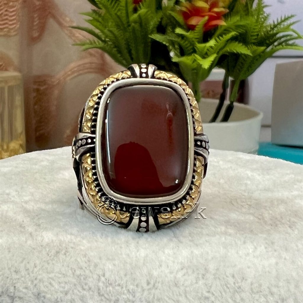 Natural Aqeeq Turkish 925 Silver Ring - Men Turkish Ring - Gents Turkish Rings