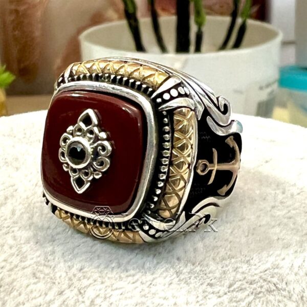 Natural Aqeeq Turkish 925 Silver Ring - Men Turkish Ring - Gents Turkish Rings