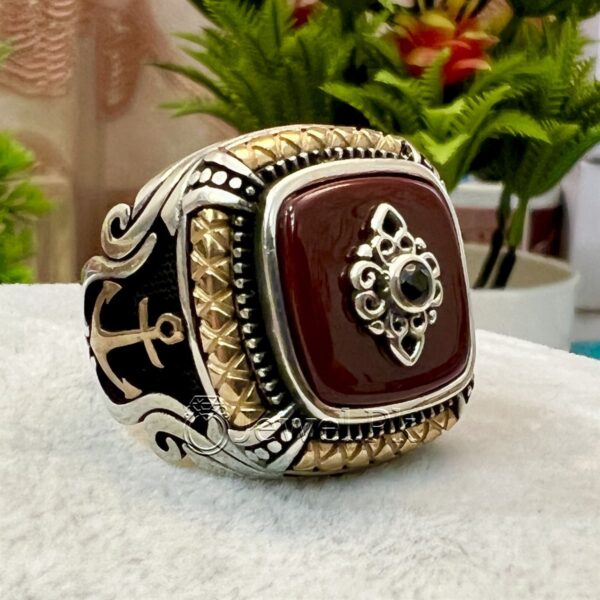 Natural Aqeeq Turkish 925 Silver Ring - Men Turkish Ring - Gents Turkish Rings