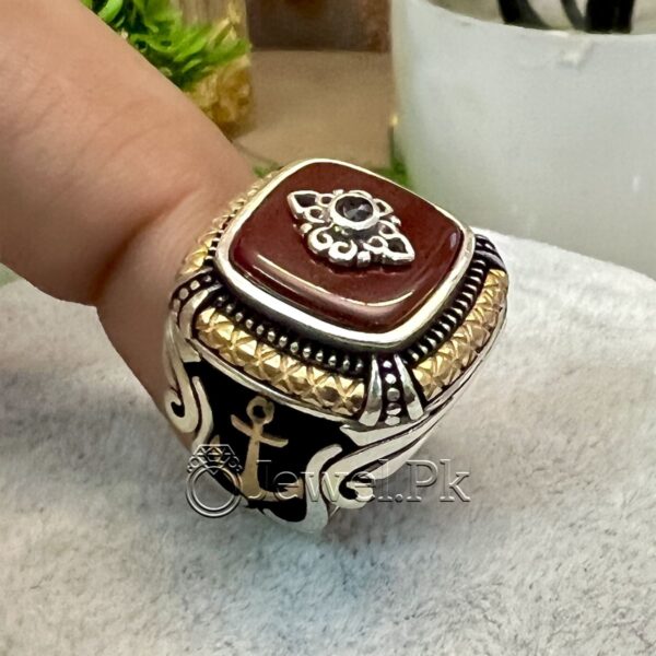Natural Aqeeq Turkish 925 Silver Ring - Men Turkish Ring - Gents Turkish Rings
